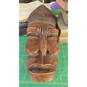 Handcrafted Mask Carved Wood 13” African Tribal Vintage
